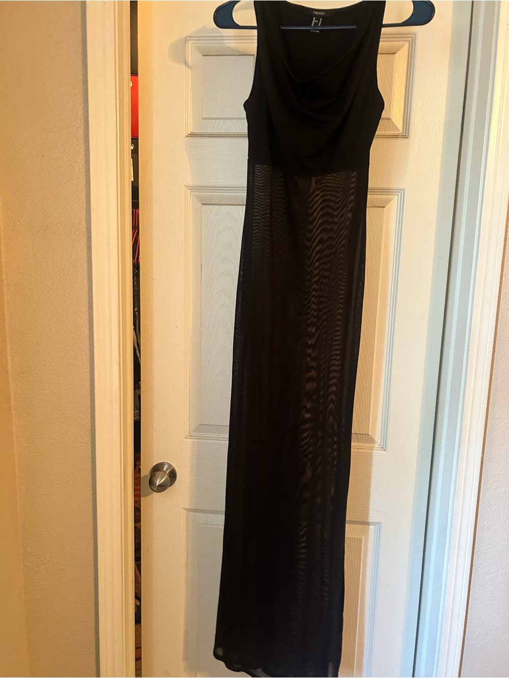 Forever 21 Black Sleeveless Maxi Dress with Sheer Skirt Panel medium
